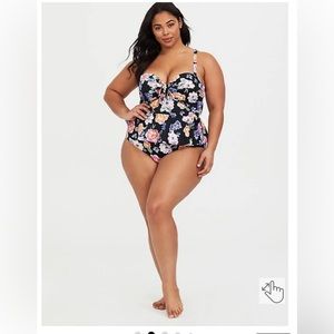 Torrid • like NEW floral tie midkini top and swim bottom • size 1X top 0X bottom